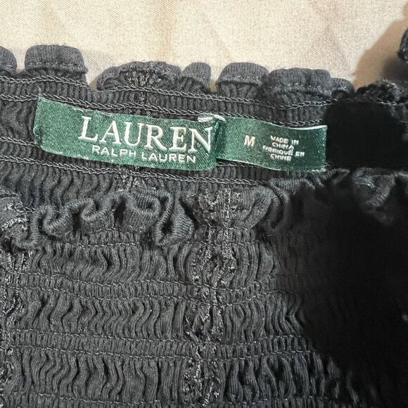 Ralph Lauren Smocked Off-Shoulder Black Blouse Cotton Modal M Women’s Top Medium - Picture 2 of 9